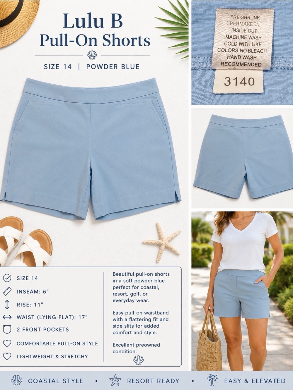 Lulu-B Powder Blue Pull-On Shorts Size 14